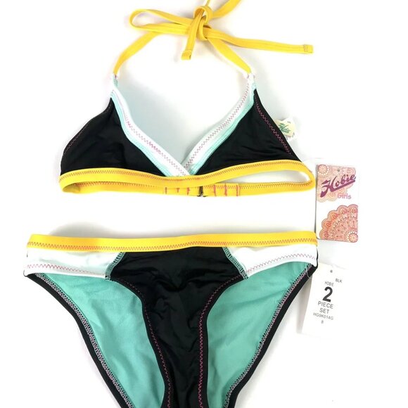 Hobie, Girl’s Triangle Halter Bikini Top And Hipster Bikini Bottom Set, Size 8